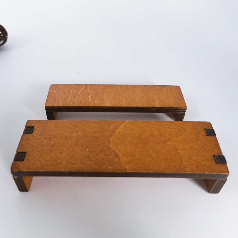 Zakka Japanese-Style Table and Chair Set, Small Craft Ornaments, Doll Props, Peach Wood Color Small Bench