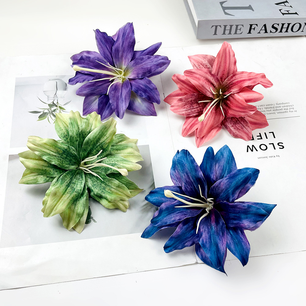 Impresión de simulación de flores de lirio hechas a mano DIY pinzas de flores material de tocado paquete de accesorios de flores adornos de fotografía