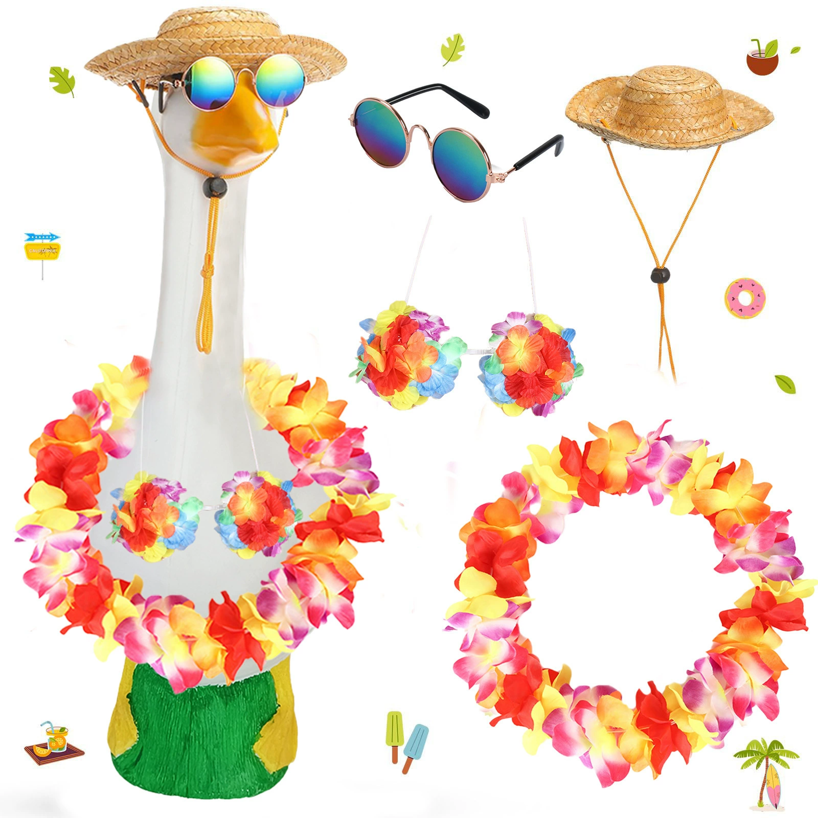 Гавайский фестиваль крыльцо гусь костюм гирлянда соломенная шляпа солнцезащитные очки Белый гусь декоративный набор праздничный гусь декоративный набор