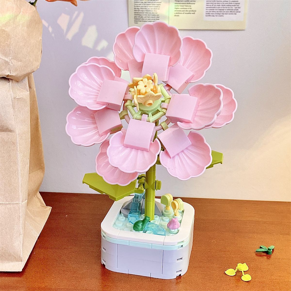 (2개) 건물 블록 꽃 꽃다발 손 선물 다육 질 조립 그림 교육 장난감 수제 DIY 해바라기 장식품 여성과 어린이