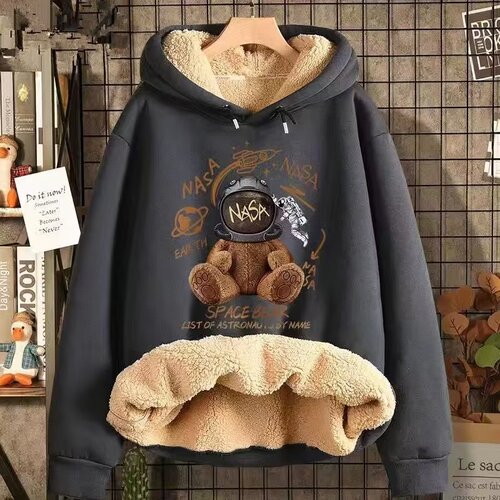 Lambskin Hooded Sweatshirt for Men - Autumn/Winter INSClose-fitting Trousers with Insulation and Warmth, Casual Outwear for Couples