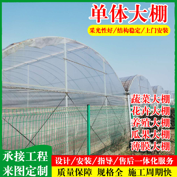 单体薄膜温室大棚 蔬菜草莓西瓜大棚 全套配件单体拱形大棚骨架