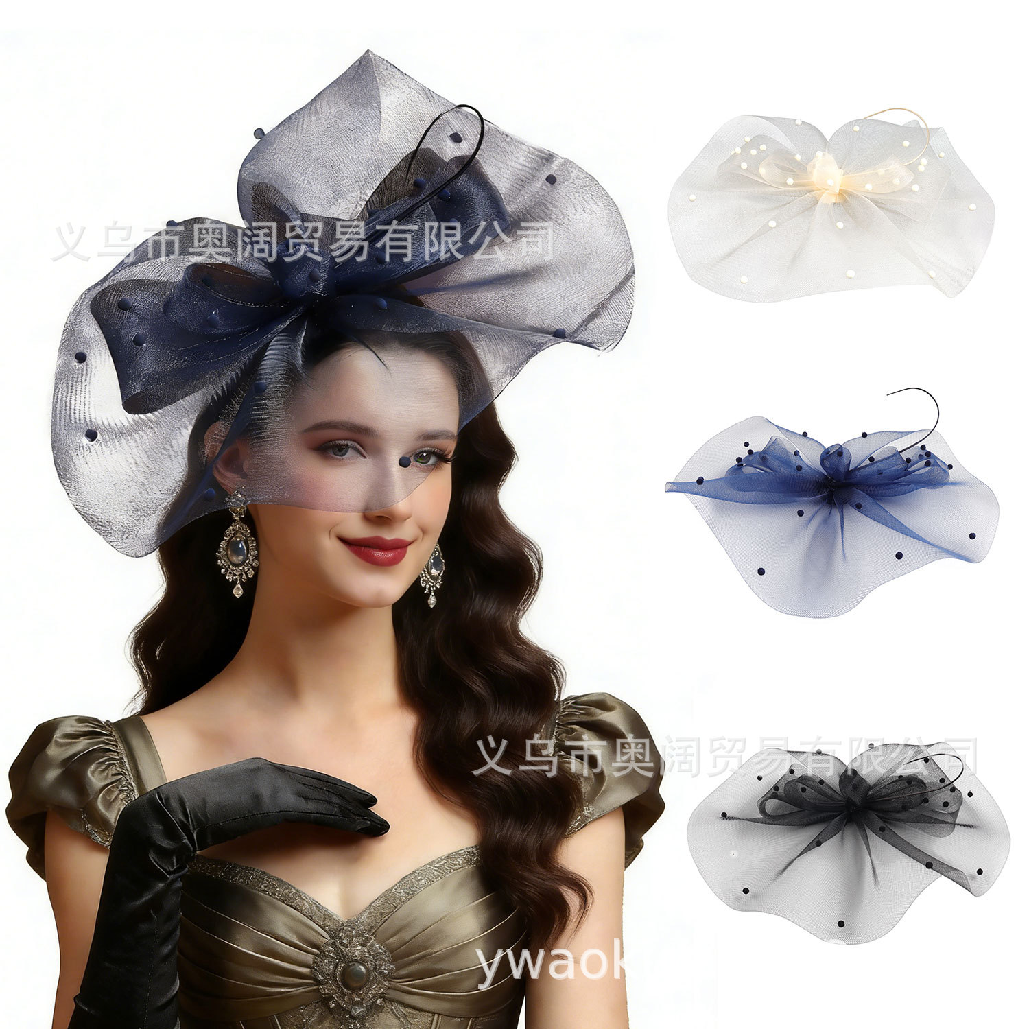 European and American Mesh Feather Headpiece Vintage Wedding Party Tea Party Amazon Horse Racing Season Hair Accessories Wholesale Supply