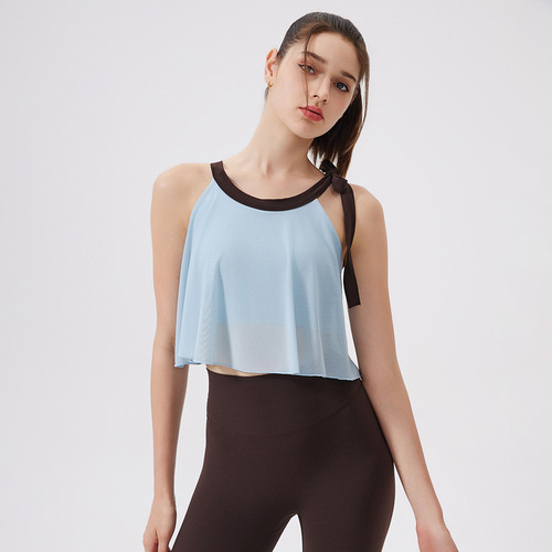 Cross-border Cloud Sensing Mesh Yoga Top for Women with Fixed Bra Pads, Fitness Upper Body, Shockproof Running, Quick-Drying Sports Bra
