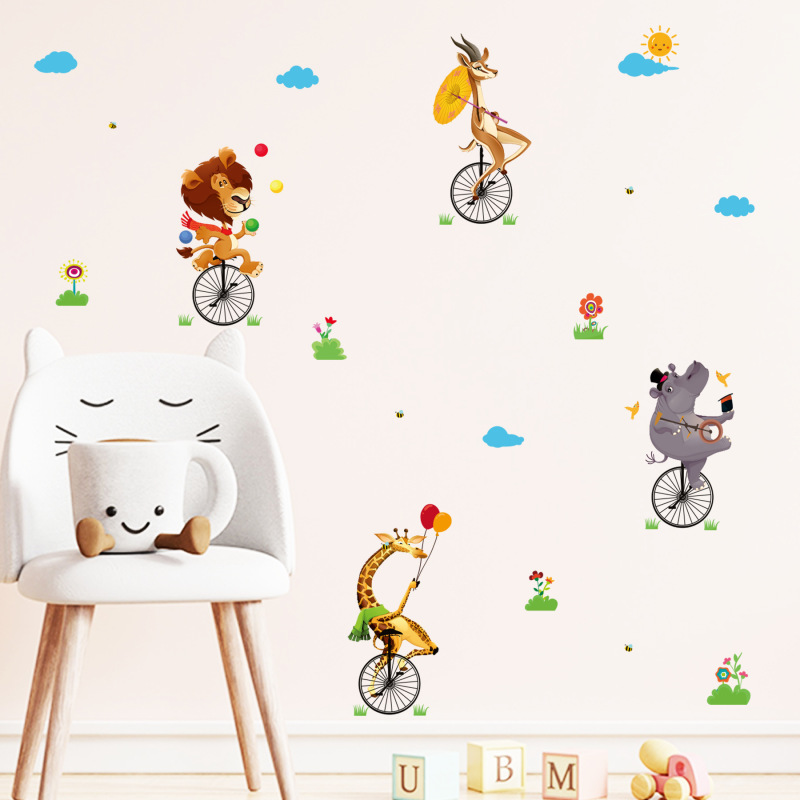 Zoo rhinoceros lion juggling cross-border removable living room bedroom early education home decoration wall sticker ZYPA978N