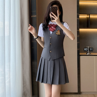 New Professional suit Women's Summer White Shirt Vest Skirt College Style Hotel Front Desk Temperament Kindergarten Teacher Work Clothes