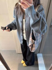 灰色针织开衫毛衣外套女秋季新款宽松慵懒风百搭高级感外搭上衣冬
