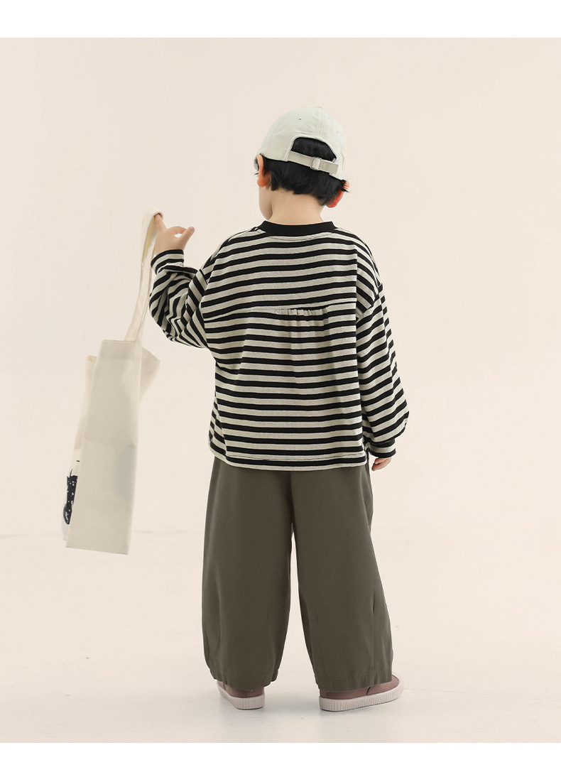 Boys Long-sleeved T-shirt Spring Children's New Striped Top Medium And Small Children's Korean Version Of Spring And Autumn Clothes_voghion.com