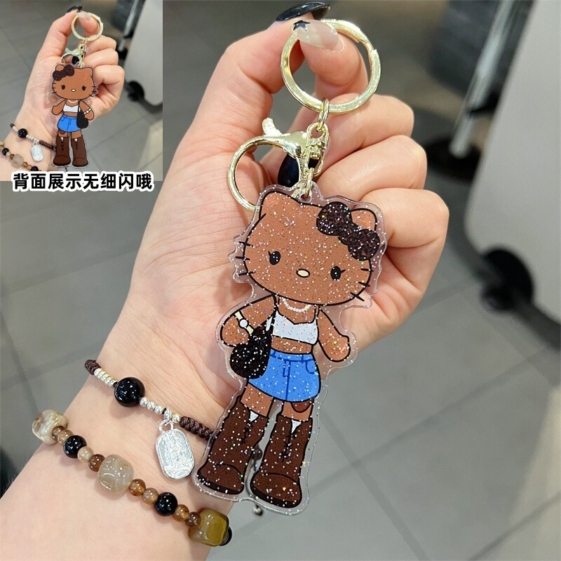 创意卡通亚克力双面牌牌长腿kt钥匙扣可爱时尚kt钥匙链男女包礼品|undefined