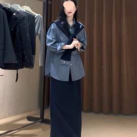 大码胖春秋季韩系时尚显瘦洋气套装女半身裙衬衫披肩三件套潮纯色