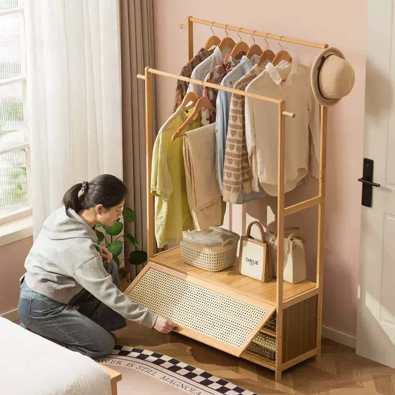 新款挂衣架落地卧室内家用收纳双层一体防尘衣柜晾衣服架子衣帽架