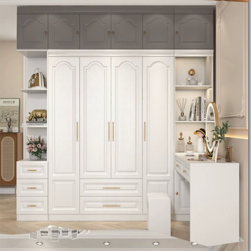 Solid Wood Corner Wardrobe Desk Integrated Combination with Bookcase Desk with Computer Desk Dressing Table Silk Flower Universal Other