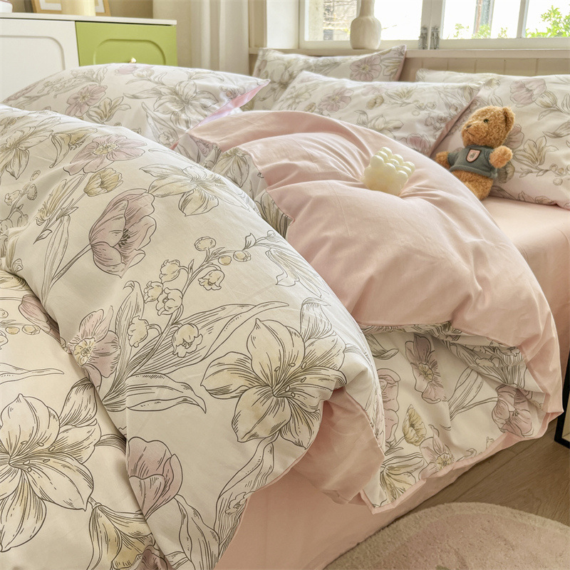 Inswind pequeña flor de algodón cama de cuatro piezas set de algodón puro 2025 nuevo dormitorio sábanas de cama sábanas