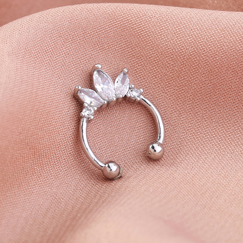 personality trend nose studs micro-studded piercing false nose ring crown nose clip zircon accessori