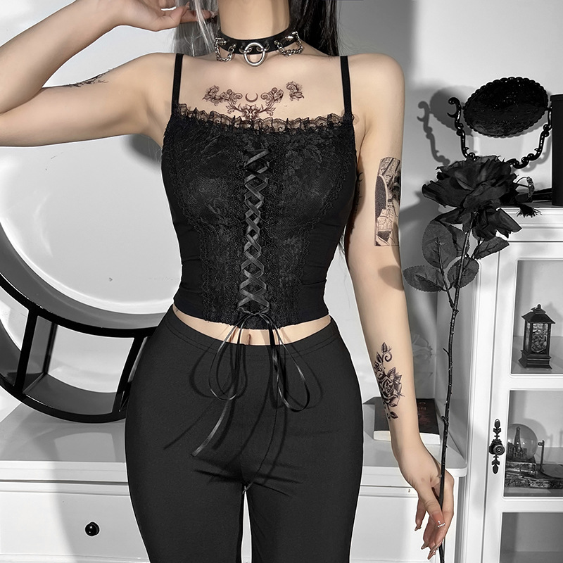 Gothic Style Taping Suspender Solid Color Lace Vest NSGYB116444