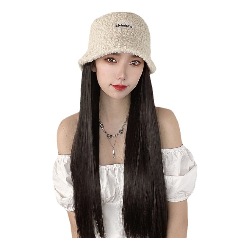 En stock sombrero peluca mujer Pelo Largo fibra química seda peluca cabeza cubierta Internet celebridad coreano pescador sombrero largo pelo recto entrega de una pieza