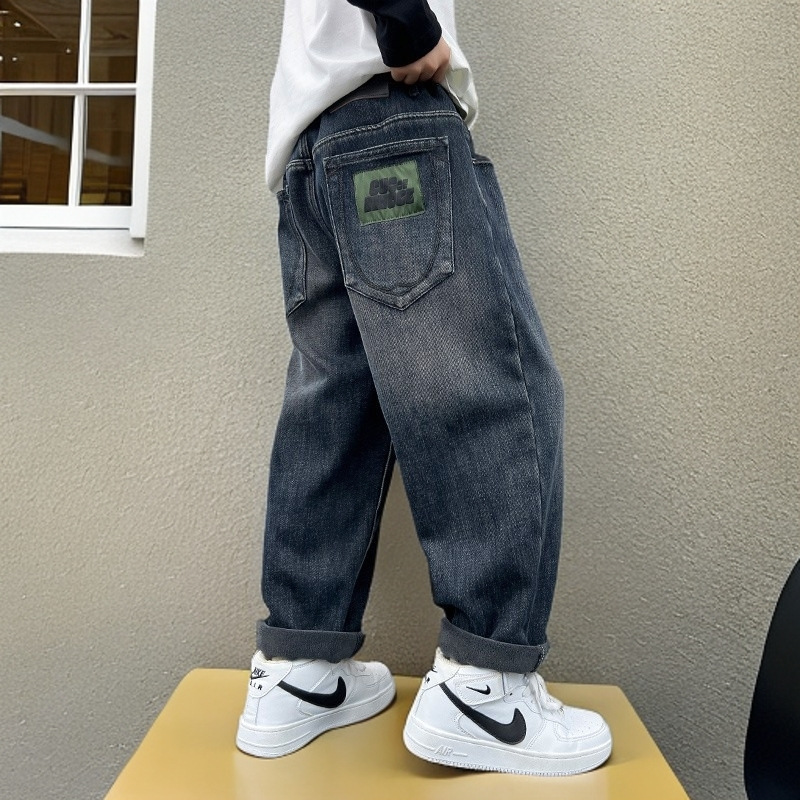 Boys' jeans, spring and autumn style, children's medium and large boys' loose spring and autumn casual pants, long pants, new trendy style