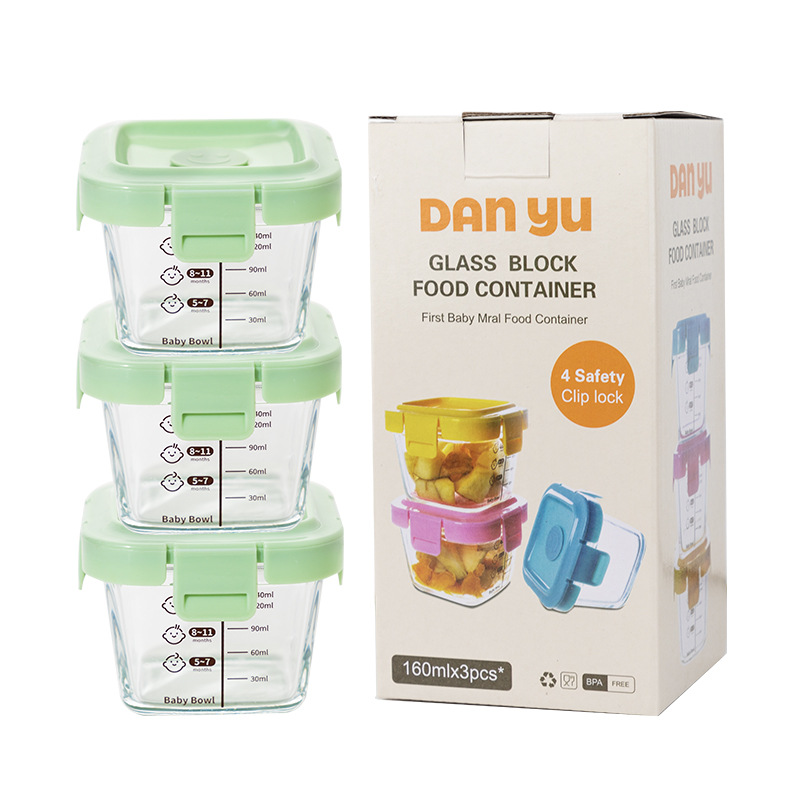 Tres juegos de alto silicio de vidrio de silicio para bebés, caja de alimentos suplementarios para bebés, recipiente de almacenamiento sellado para microondas resistente al calor