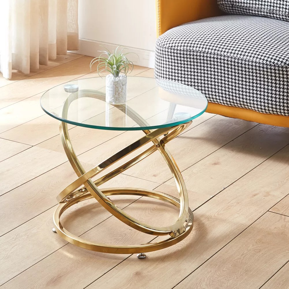 Mesa de té de vidrio temperado, mesa de café de lujo, mesa de café de vidrio moderna y simple.