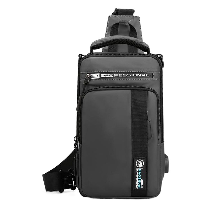 Haoshuai nuevo bolso de pecho de los hombres multifuncionales al aire libre de moda bolsa de mensajero del hombro mochila de carga USB bolso de los hombres transfronteriza