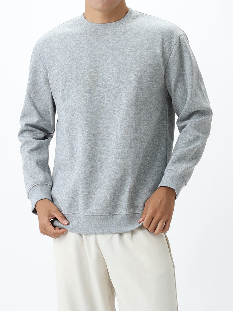 500G pesado de color sólido de cuello redondo de algodón chaqueta de lujo ligero de alto nivel de sensación suelta camiseta de manga larga chaqueta de hombre