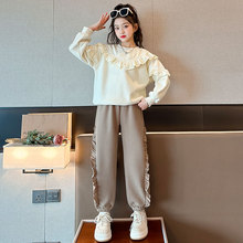 女童装春秋洋气甜美小女孩时髦套装中大童花边卫衣休闲两件套潮品