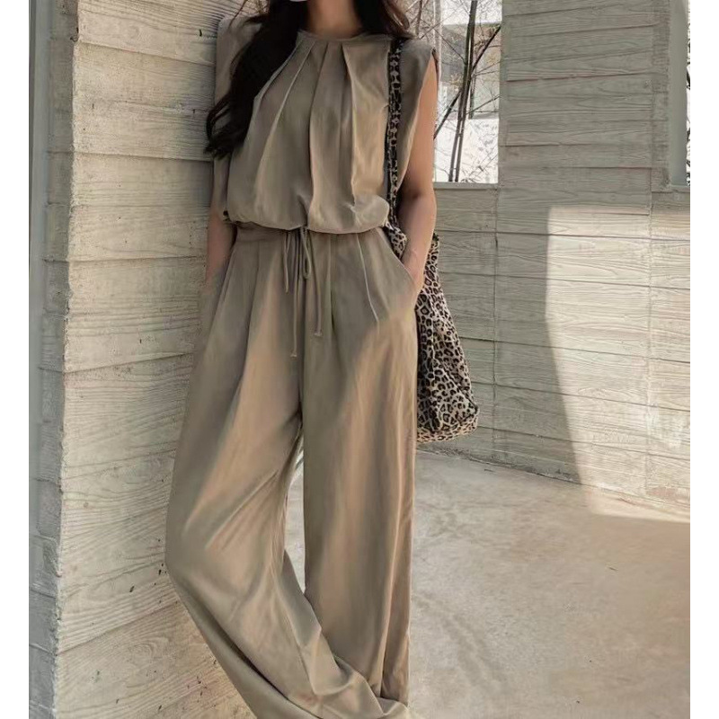 4-Color Korean Chic Pleated Vest Shirt High-Waisted Trousers Casual Pants Suit for Women 4-Color Korean Chic Pleated Vest Shirt High-Waisted Trousers Casual Pants Suit for Women