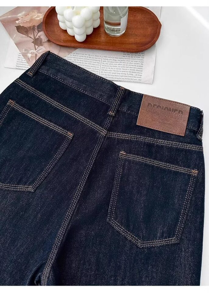 Quần jean nữ ống đứng cạp cao dáng suông ống rộng, chất denim dày, có bản lót lông cừu — Denim Blue-Small (dưới 158cm), Ningdan màu xanh kéo dài (trên 164cm), Quần denim màu xanh (dưới 163), Ning Dan Blue Extended (Lót lông cừu, cao 164cm+) chi tiết 12