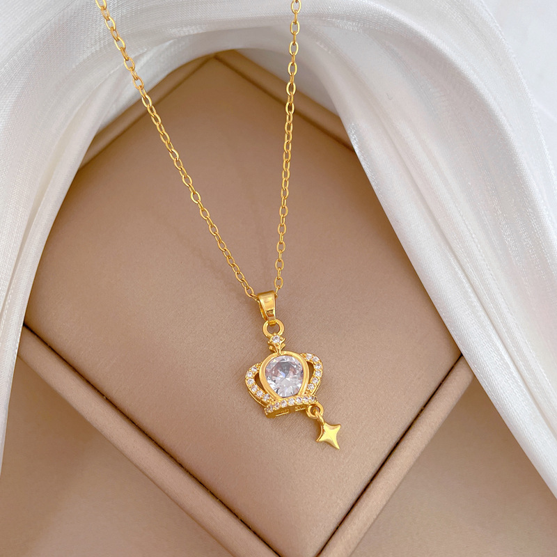 Gorgeous Diamond Crown Necklace For Women Versatile Collarbone_voghion.com