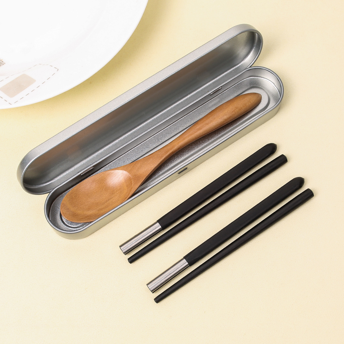 Palillos plegables de viaje Palillos retráctiles portátiles de acero inoxidable de ébano de caoba Juego de vajilla para exteriores Palillos de madera de alitas de pollo