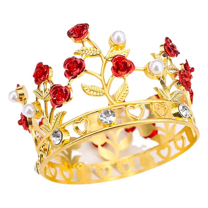 Original de la torta de la flor del cumpleaños de la corona de los niños de hoja redonda Rosa tocado de la Corona de aleación de novia