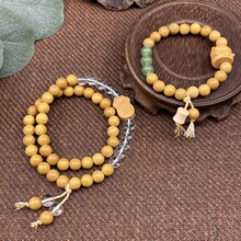 新中式金药檀木手串招财猫咪配饰檀香木佛珠文玩念珠手链厂家批发