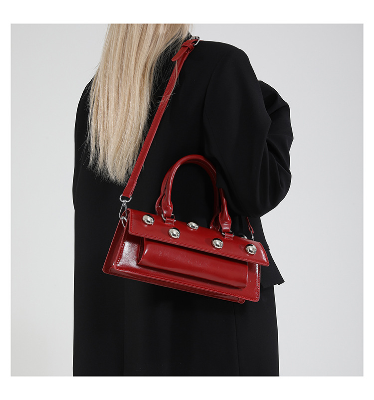 772g Weight Rivet Fashion Element Magnetic Buckle Closure Type Single Shoulder Strap, Top Handle Strap Type Handbag, Crossbody Bag Bags Type Daily Occasion Pu Leather Material Solid Color Pattern All Seasons Season Women's Gender Classic Style Style Square Shape Small Size Women's Small Pu Leather Solid Color Classic Style Rivet Square Magnetic Buckle Handbag Crossbody Bag 6