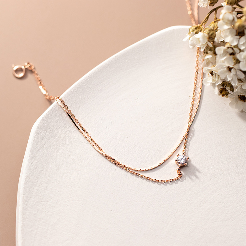 Eloch s925 plata mujer coreana temperamento dulce doble capa de seis garras un solo diamante joyas de pie de cadena de hueso de serpiente S4391