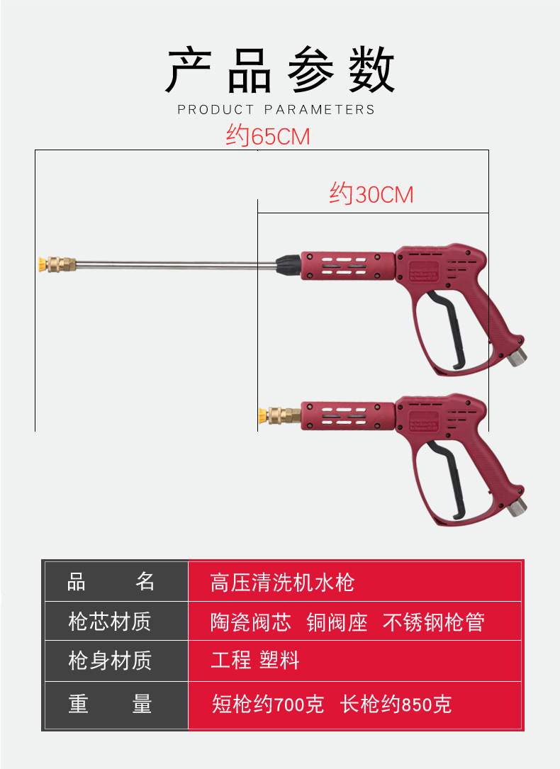 Ceramic Valve Pressure-Resistant 250kg Ultra-High-Pressure Cleaning Machine Water Gun, Automatic Shut-Off Water Gun for Car Wash Machines