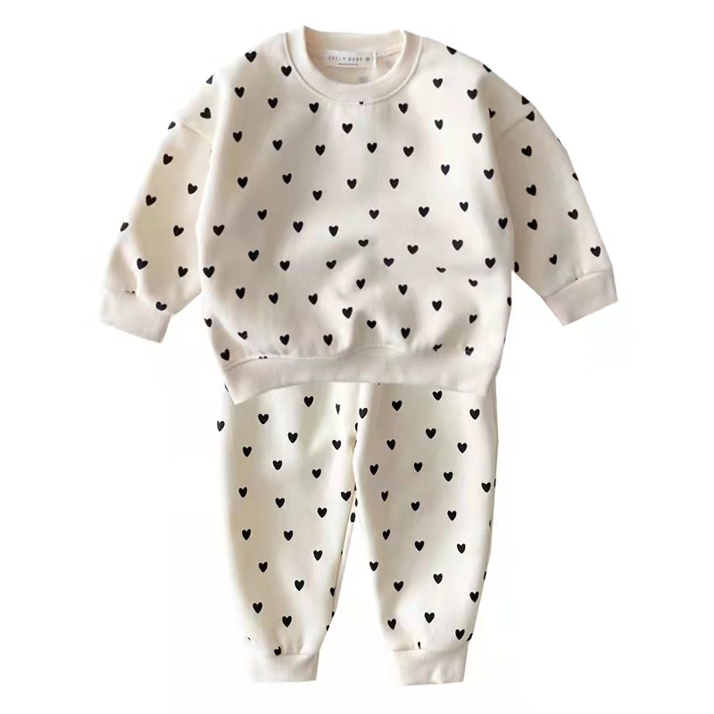 Daily Occasion Round Neck Neckline Casual Heart Shape Cotton Girls Clothing Sets