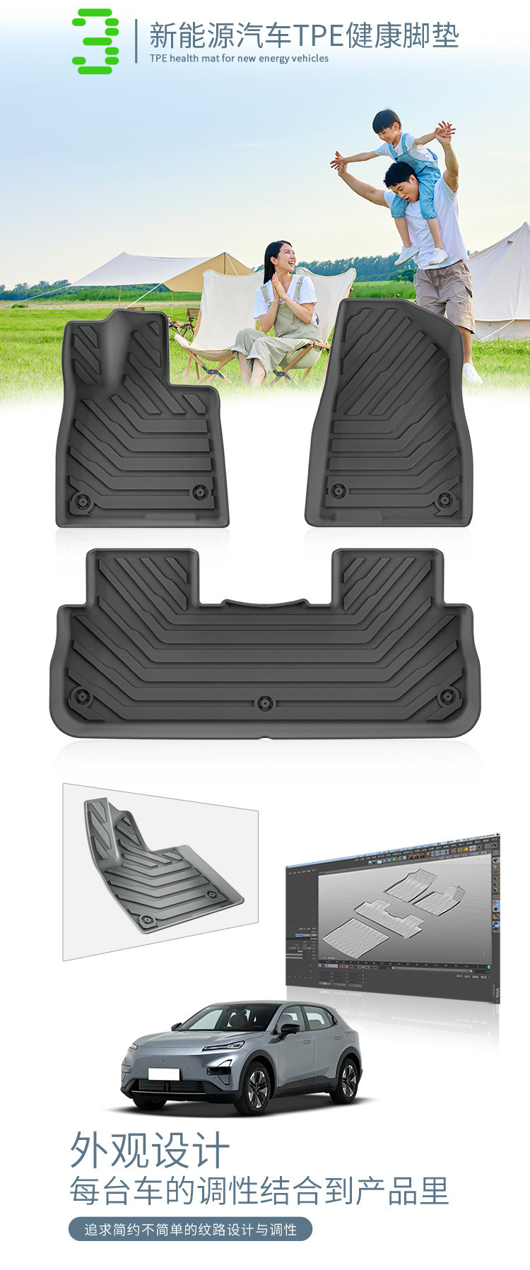 Car floor mats for Deepal S05 25, waterproof TPE, trunk mat