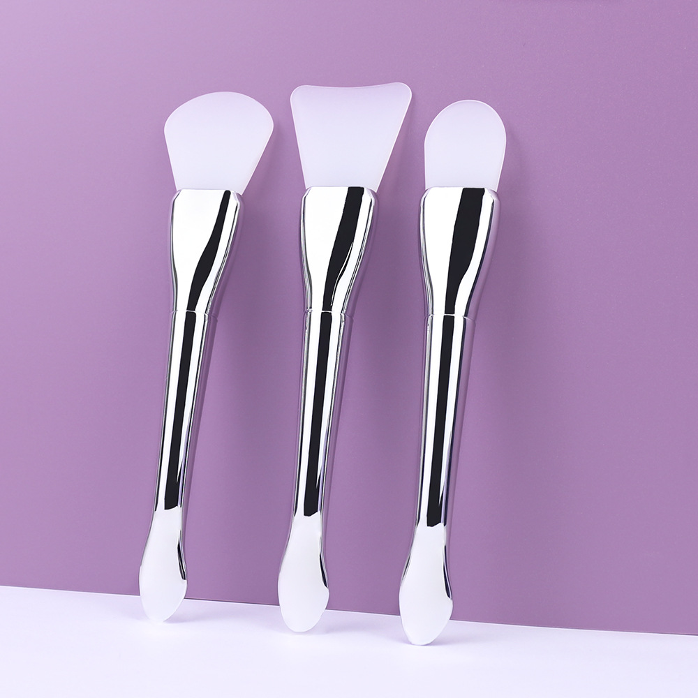 Cepillo de mascarilla de silicona de cola de pez plateado de doble cabezal, herramienta de mascarilla de arcilla de aplicación facial de doble propósito, cuchara de mascarilla de silicona de cabeza suave