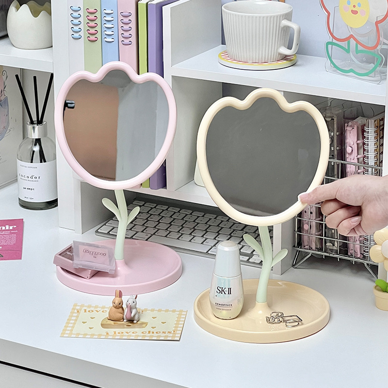 新型チューリップ花鏡家庭用化粧台式プリンセスミラー学生寮デスクトップ少女心化粧鏡|undefined