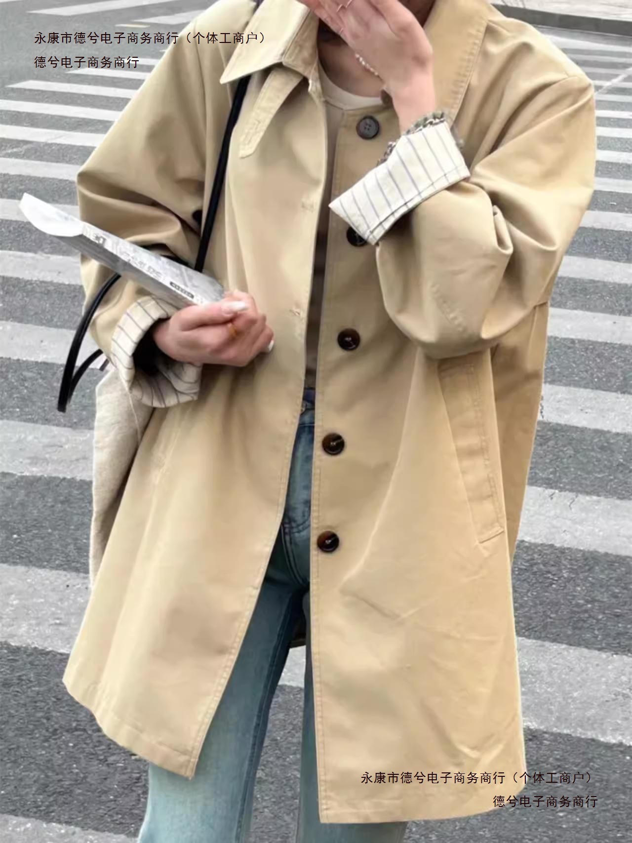 Trendy 2025 Mid-Length Trench Coat for Petite Women, Khaki Color, Super Korean Style, Free Shipping