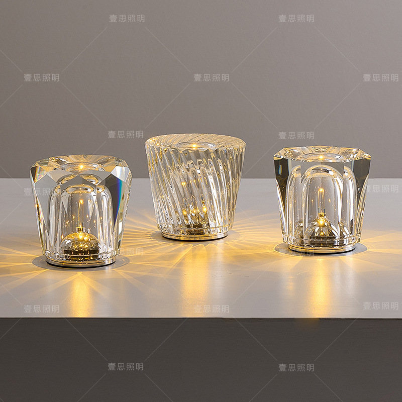 日本式アンビエンテック水晶携帯無線夜灯バー雰囲気テーブルランプ充電屋外レストラン電気スタンド