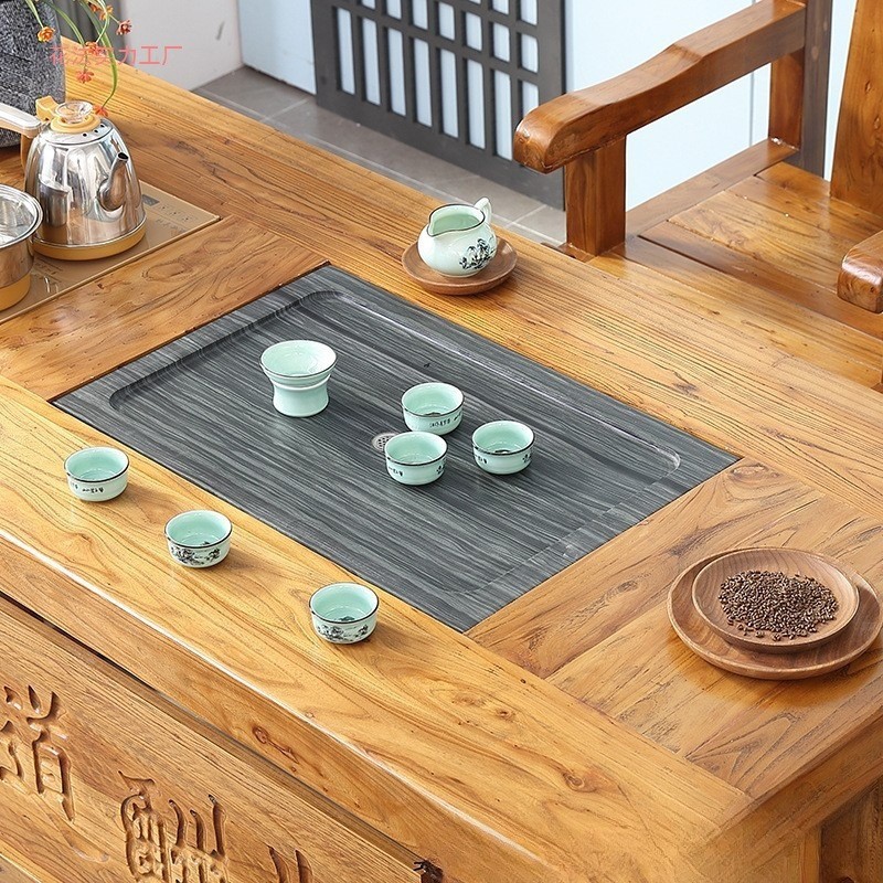 老榆木功夫茶台实木茶桌椅组合原木茶桌民宿大板桌中式实木茶桌|undefined