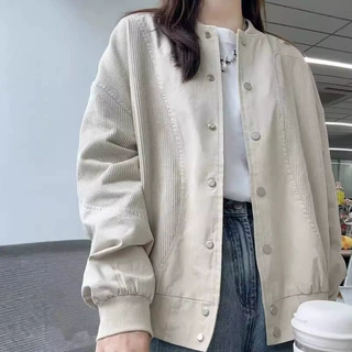2024春秋季新款女士宽松百搭灯芯绒外套小个子休闲简约棒球服上衣
