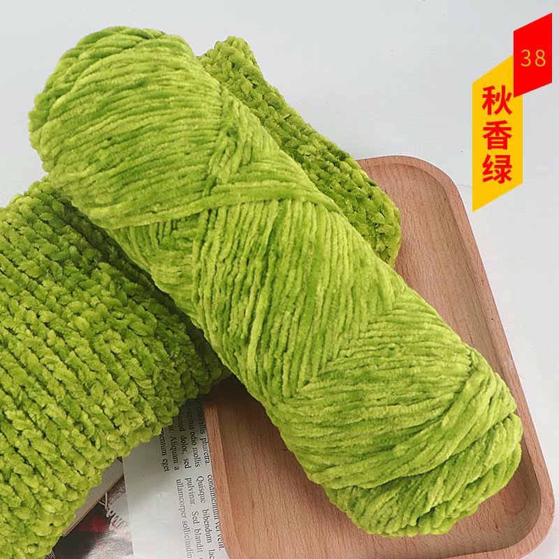 Chenille de terciopelo dorado lana gruesa bola sombrero bufanda suéter muñeca ganchillo gancho zapatos material tejido bricolaje paquete