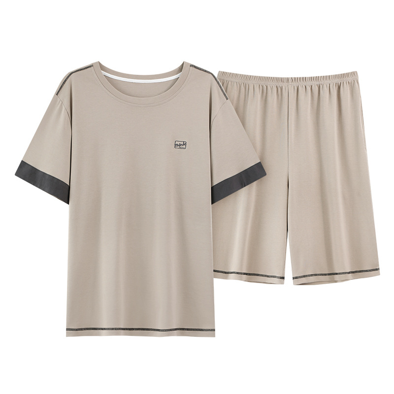 Pijamas de hombre verano algodón de manga corta cuello redondo suelto talla grande marco de tracción de verano algodón fresco traje de servicio a domicilio para niños