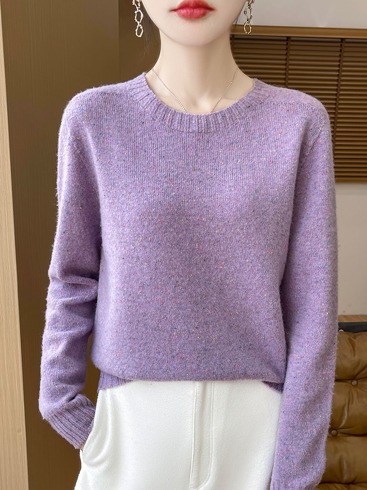 Autumn/Winter New Thickened Dotted Round Neck Wool Sweater for Women, Pullover, Versatile Knitwear, Elegant Women's Clothing, Base Layer
