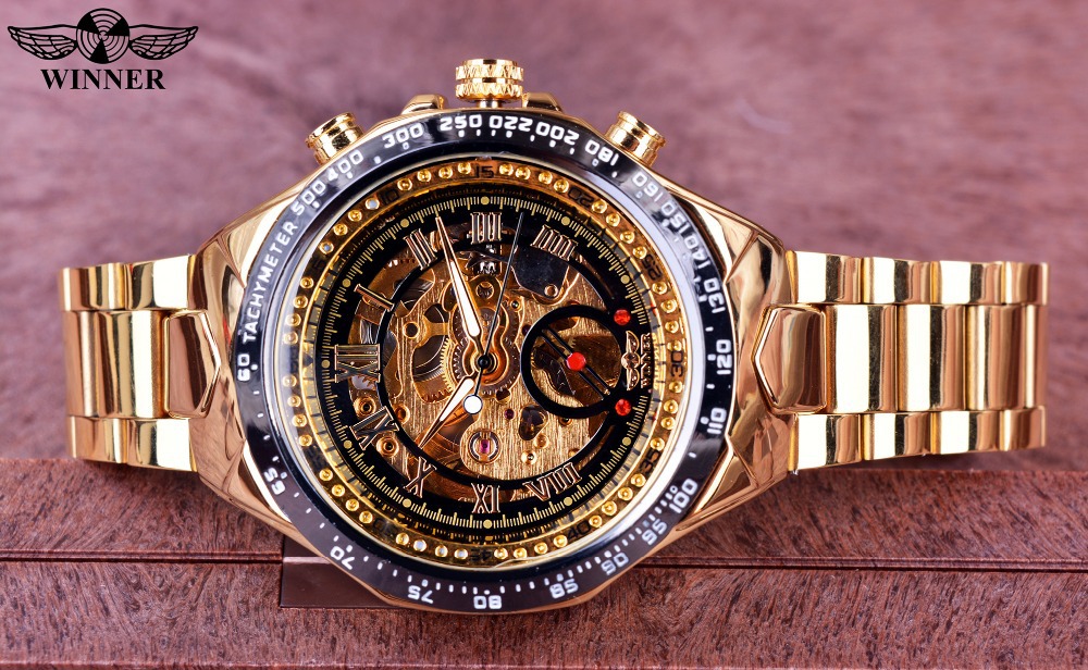 Reloj automático mecánico para hombre en acero inoxidable oro_voghion.com