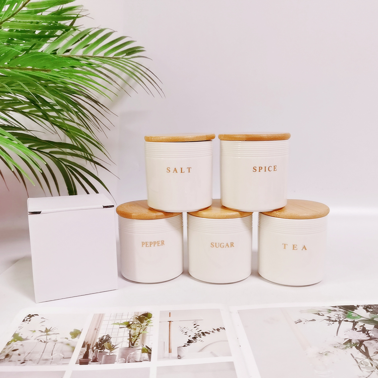 Comercio exterior cerámica sellado Jar traje cocina condimento Jar almacenamiento Jar hogar almacenamiento Jar condimento Jar con tapa de madera Jar