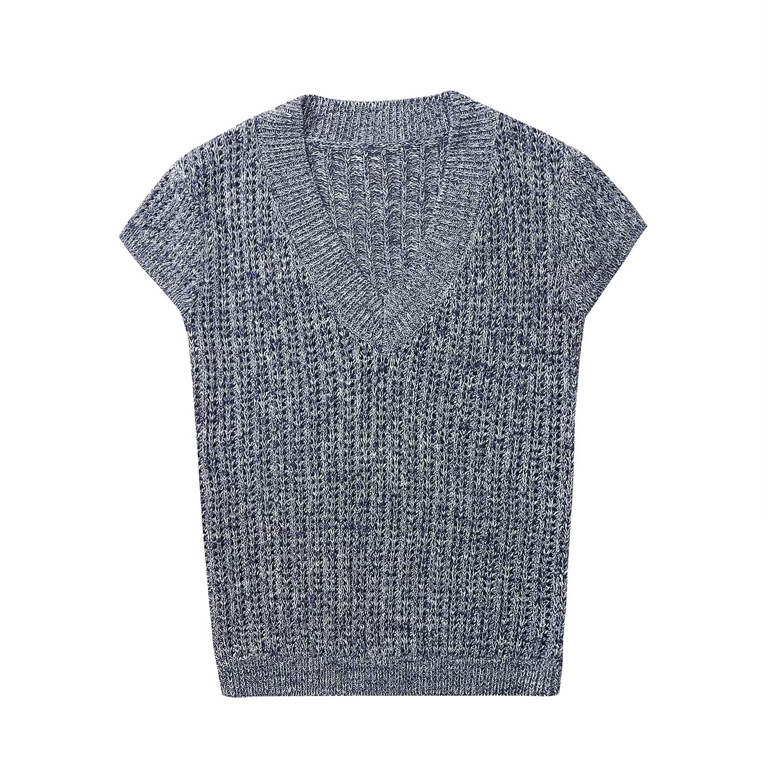 BM & MD & ZA Summer New Women's Yarn Knitted V-Neck Short Sleeve Knitted Vest 05634544420