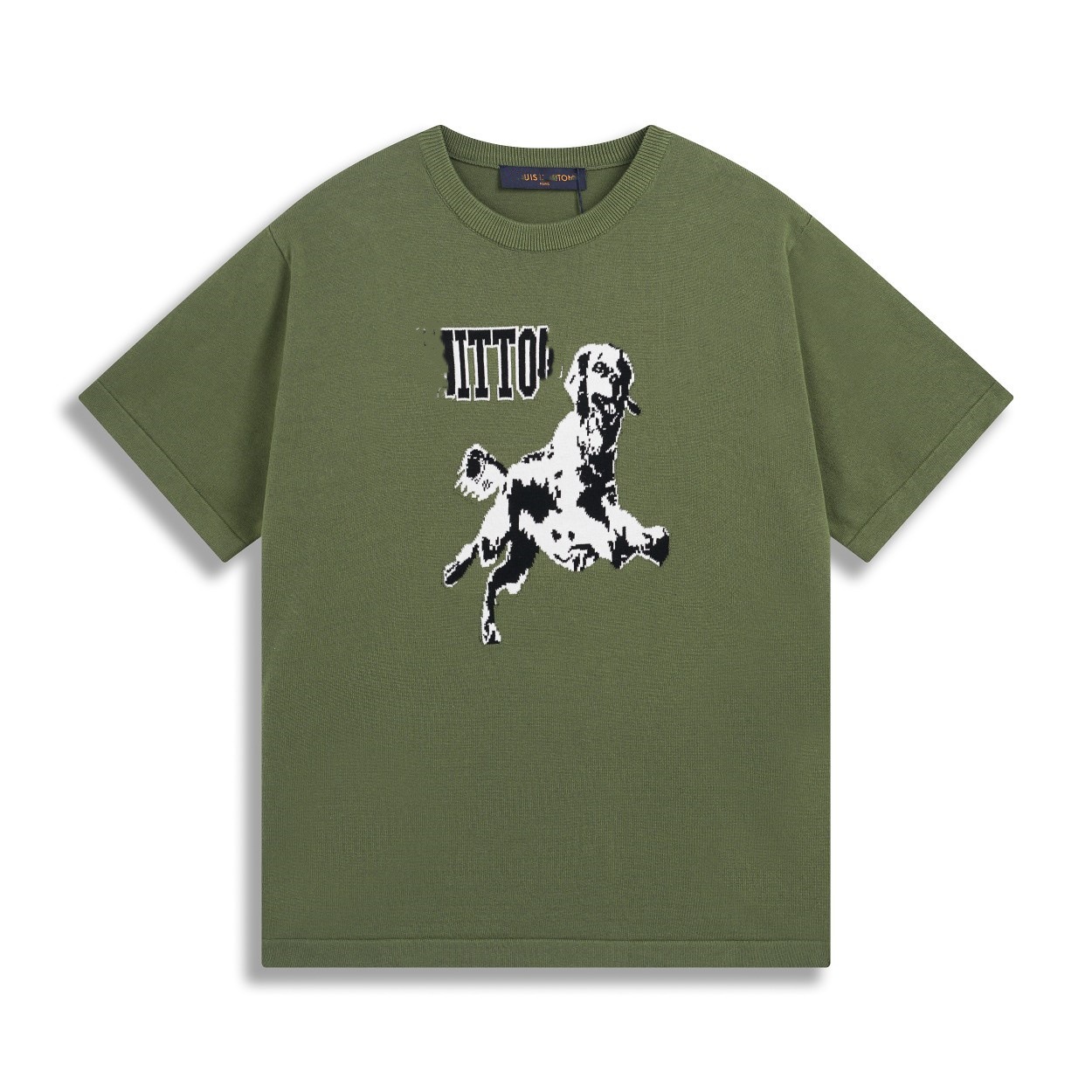 T-shirt de punto de alta versión de burro 2025 nuevo tablero de ajedrez letras jacquard casual suelta hombre y mujer mangas cortas